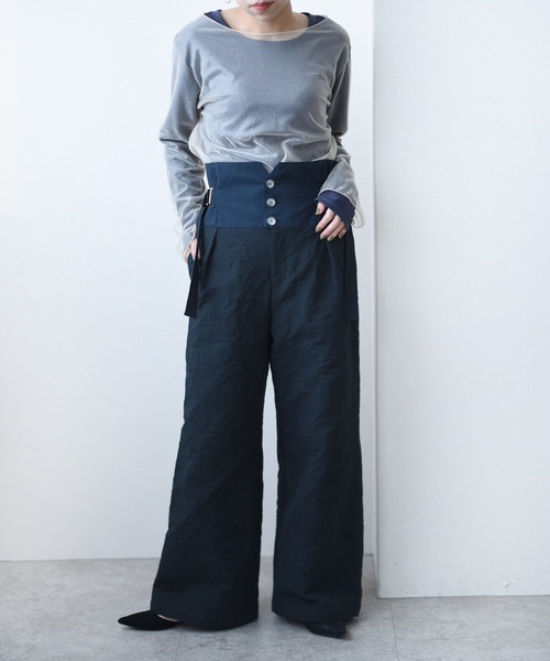 Eimee Law(エイミーロウ)の「フクレジャガードワイドパンツ(その他パンツ・レディース・ブラック/ベージュ・38)」の8枚目の写真