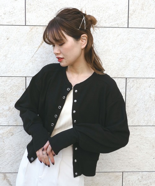 CORNERS(コーナーズ)の「ワッフルショートカーディガン(カーディガン/ボレロ・レディース・ブラック/グリーン/レッド/オフホワイト・M)」の1枚目の写真