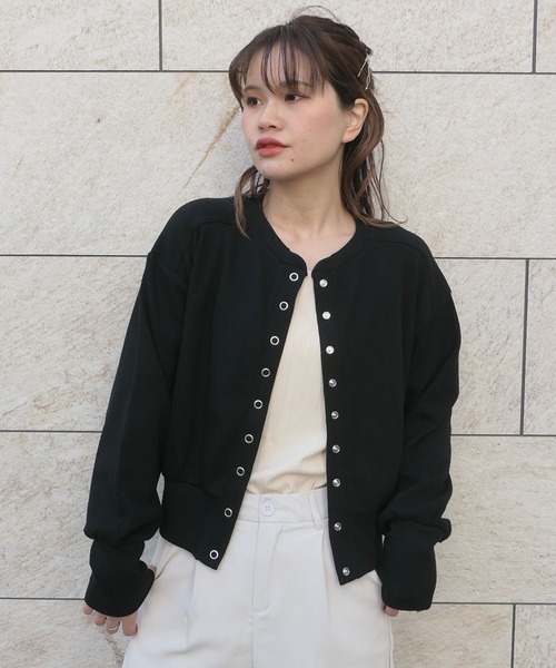 CORNERS(コーナーズ)の「ワッフルショートカーディガン(カーディガン/ボレロ・レディース・ブラック/グリーン/レッド/オフホワイト・M)」の9枚目の写真