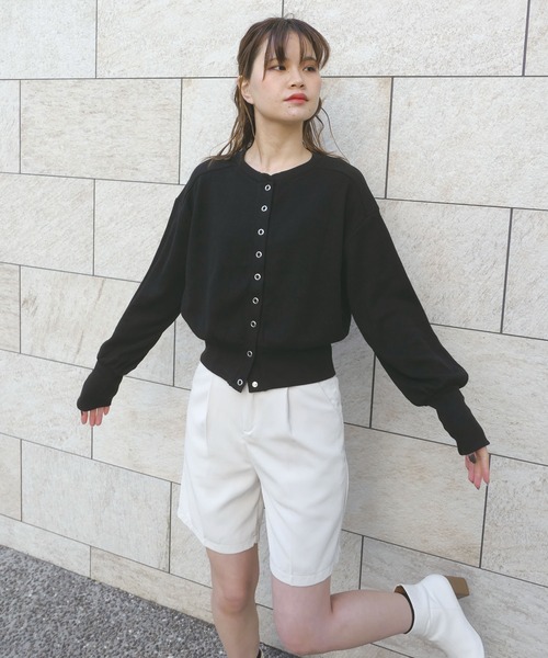 CORNERS(コーナーズ)の「ワッフルショートカーディガン(カーディガン/ボレロ・レディース・ブラック/グリーン/レッド/オフホワイト・M)」の10枚目の写真
