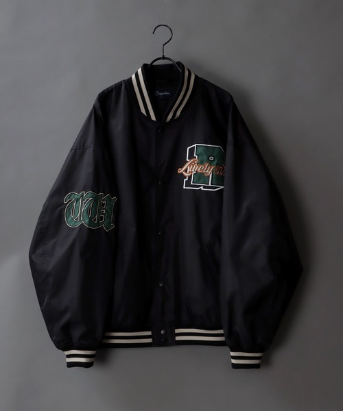 SITRY（シトリー）の「Oversize Stadium Jacket/オーバーサイズ スタジアムジャケット/スタジャン（スタジャン・メンズ・ブラック/ネイビー/グリーン/マルチ/キャメル/グリーン系その他/ブラック系その他/ブルー系その他・M/L）」の3枚目の写真