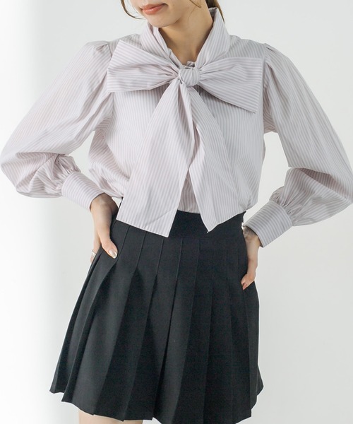 OLIVE des OLIVE(オリーブデオリーブ)の「ボウタイブラウス(シャツ/ブラウス・レディース・ブラック/オフホワイト/ピンク・FREE)」の1枚目の写真