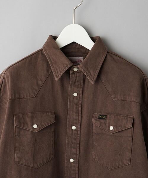 【Wrangler】ブラウンデニムボタンアップシャツ Wrangler】ブラウンデニムボタンアップシャツ