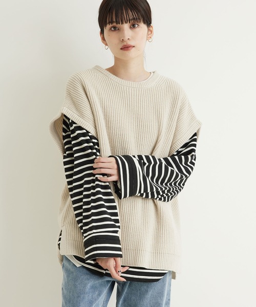 JUNRED（ジュンレッド）の「【ビッグシルエット】ルーズニットベスト（ベスト・メンズ・ライトグレー/ブラック/ベージュ・LL/M/L）」の11枚目の写真