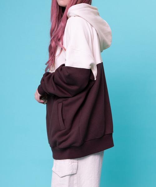 PairPair（ペアペア）の「配色フーディー(ユニセックス)（パーカー・レディース・ブラウン/ブルー・FREE）」の22枚目の写真