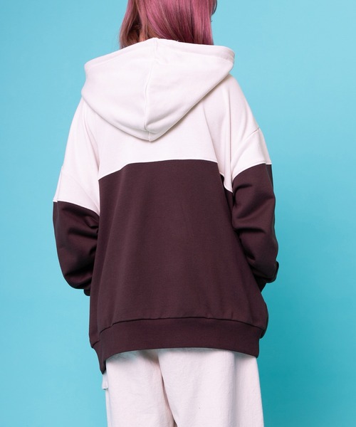 PairPair（ペアペア）の「配色フーディー(ユニセックス)（パーカー・レディース・ブラウン/ブルー・FREE）」の3枚目の写真