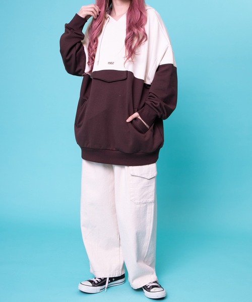 PairPair（ペアペア）の「配色フーディー(ユニセックス)（パーカー・レディース・ブラウン/ブルー・FREE）」の19枚目の写真