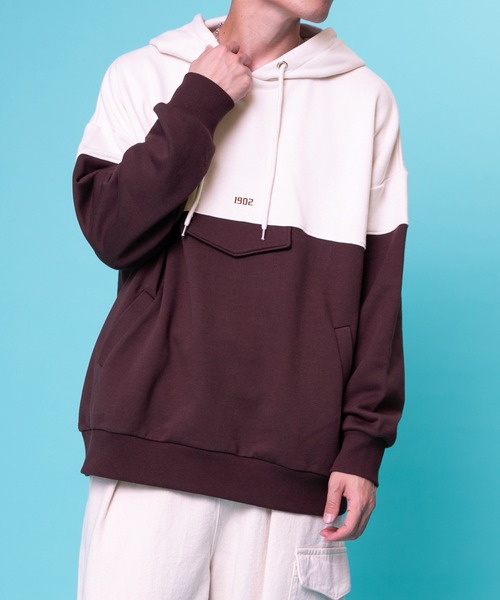 PairPair（ペアペア）の「配色フーディー(ユニセックス)（パーカー・レディース・ブラウン/ブルー・FREE）」の11枚目の写真