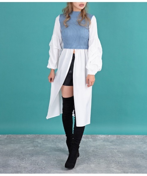 LATINA（ラティーナ）の「ドッキングディープスリットロングトップスカットソー（Tシャツ/カットソー・レディース・サックスブルー/ラベンダー/ブラック・FREE）」の3枚目の写真