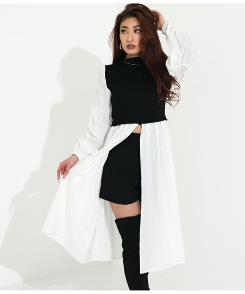 LATINA（ラティーナ）の「ドッキングディープスリットロングトップスカットソー（Tシャツ/カットソー・レディース・サックスブルー/ラベンダー/ブラック・FREE）」の5枚目の写真