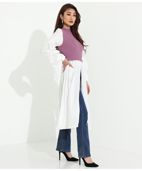 LATINA（ラティーナ）の「ドッキングディープスリットロングトップスカットソー（Tシャツ/カットソー・レディース・サックスブルー/ラベンダー/ブラック・FREE）」の7枚目の写真