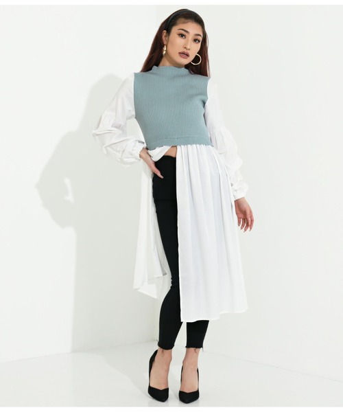 LATINA（ラティーナ）の「ドッキングディープスリットロングトップスカットソー（Tシャツ/カットソー・レディース・サックスブルー/ラベンダー/ブラック・FREE）」の18枚目の写真