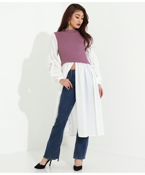 LATINA（ラティーナ）の「ドッキングディープスリットロングトップスカットソー（Tシャツ/カットソー・レディース・サックスブルー/ラベンダー/ブラック・FREE）」の21枚目の写真