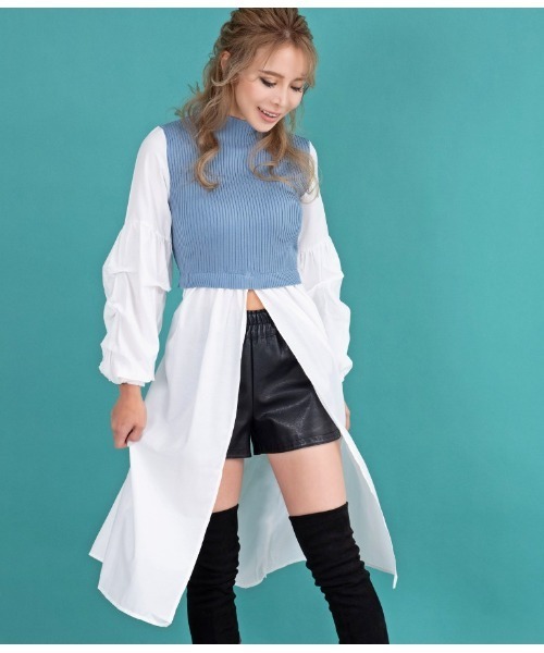 LATINA（ラティーナ）の「ドッキングディープスリットロングトップスカットソー（Tシャツ/カットソー・レディース・サックスブルー/ラベンダー/ブラック・FREE）」の13枚目の写真