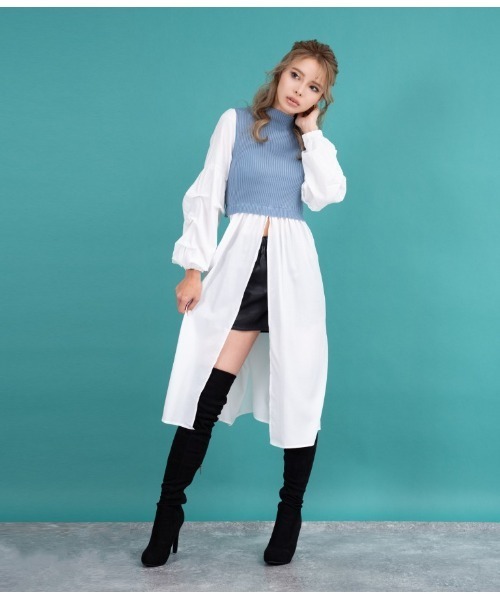 LATINA（ラティーナ）の「ドッキングディープスリットロングトップスカットソー（Tシャツ/カットソー・レディース・サックスブルー/ラベンダー/ブラック・FREE）」の15枚目の写真