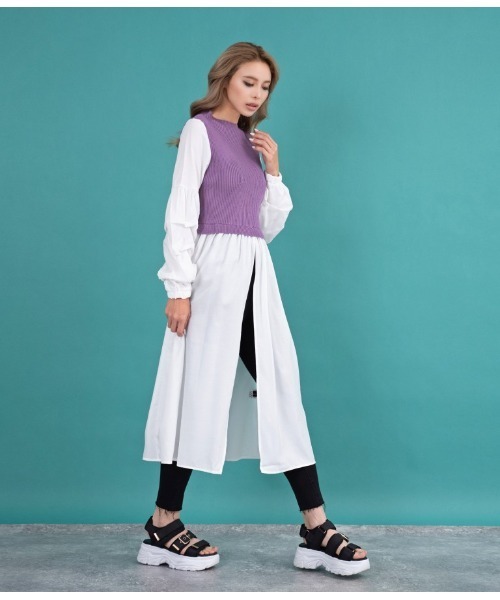 LATINA（ラティーナ）の「ドッキングディープスリットロングトップスカットソー（Tシャツ/カットソー・レディース・サックスブルー/ラベンダー/ブラック・FREE）」の19枚目の写真