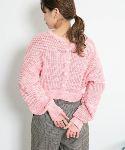 KBF（ケイビーエフ）の「前後2WAYメランジショートカーディガン（ニット/セーター・レディース・ブルー/ライトベージュ/ピンク・ONE）」の3枚目の写真