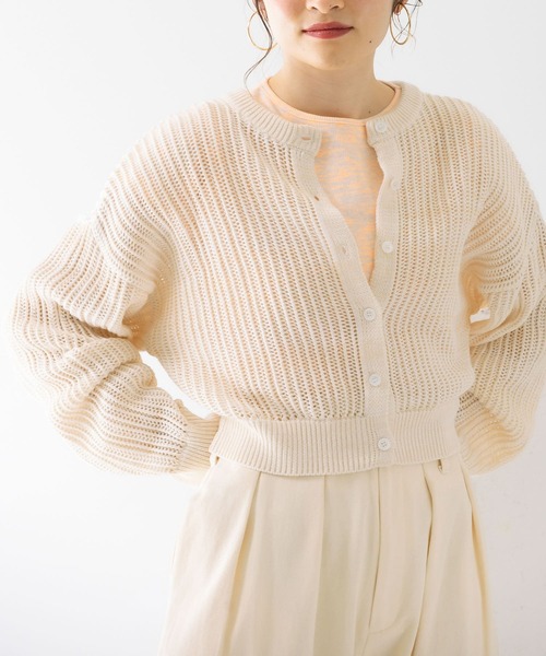 KBF（ケイビーエフ）の「前後2WAYメランジショートカーディガン（ニット/セーター・レディース・ブルー/ライトベージュ/ピンク・ONE）」の4枚目の写真