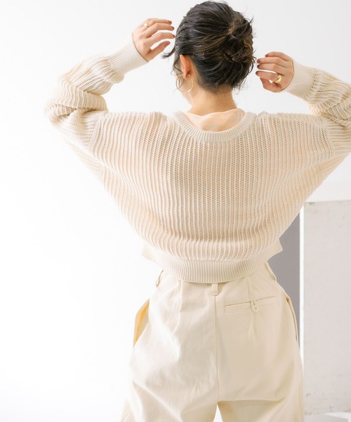 KBF（ケイビーエフ）の「前後2WAYメランジショートカーディガン（ニット/セーター・レディース・ブルー/ライトベージュ/ピンク・ONE）」の6枚目の写真