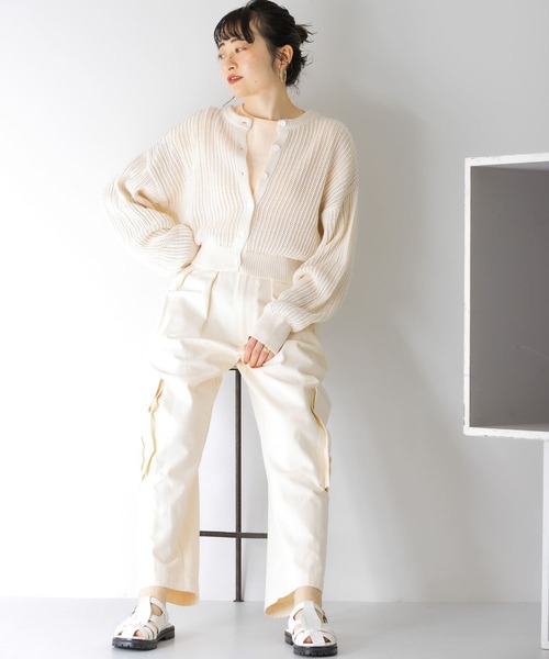 KBF（ケイビーエフ）の「前後2WAYメランジショートカーディガン（ニット/セーター・レディース・ブルー/ライトベージュ/ピンク・ONE）」の7枚目の写真