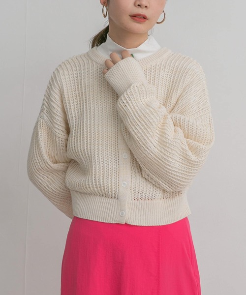 KBF（ケイビーエフ）の「前後2WAYメランジショートカーディガン（ニット/セーター・レディース・ブルー/ライトベージュ/ピンク・ONE）」の10枚目の写真