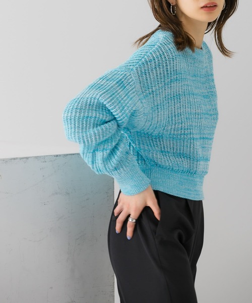 KBF（ケイビーエフ）の「前後2WAYメランジショートカーディガン（ニット/セーター・レディース・ブルー/ライトベージュ/ピンク・ONE）」の15枚目の写真