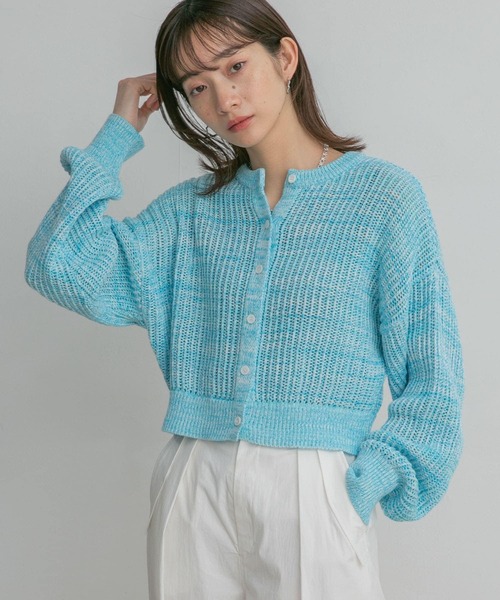 KBF（ケイビーエフ）の「前後2WAYメランジショートカーディガン（ニット/セーター・レディース・ブルー/ライトベージュ/ピンク・ONE）」の18枚目の写真