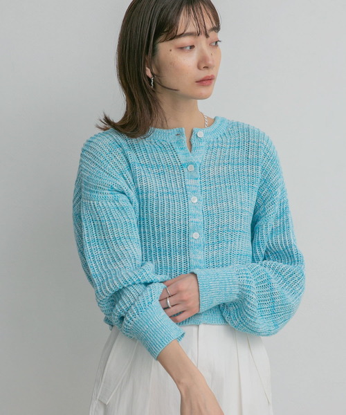 KBF（ケイビーエフ）の「前後2WAYメランジショートカーディガン（ニット/セーター・レディース・ブルー/ライトベージュ/ピンク・ONE）」の19枚目の写真