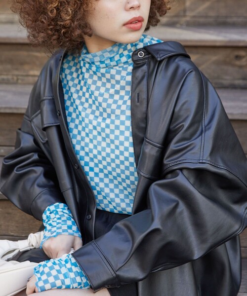 PUBLUX（パブリュクス）の「【PUBLUX/パブリュクス】 チェッカーフラッグ柄チュールシアートップス（Tシャツ/カットソー・レディース・ブラック/ブラウン/ライトグリーン/ブルー・ﾌﾘ-）」の16枚目の写真