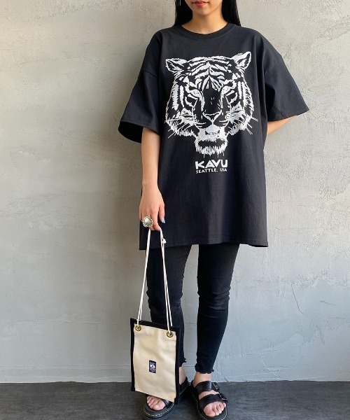 KAVU（カブー）の「[KAVU/カブー] タイガープリントTシャツ（Tシャツ/カットソー・レディース・ホワイト/ブラック・M/L/XL）」の6枚目の写真