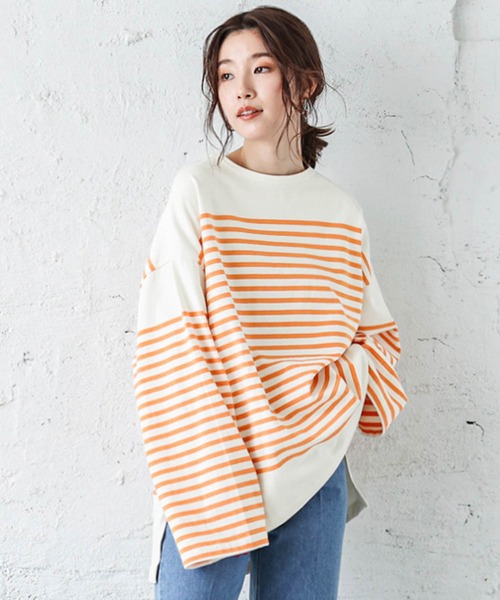 La-gemme(ラジェム)の「バスクボーダービッグロングTシャツ(Tシャツ/カットソー・レディース・オレンジ/ピンク/ブルー/ブラック・フリー)」の4枚目の写真