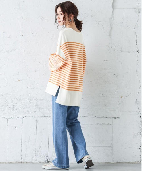 La-gemme(ラジェム)の「バスクボーダービッグロングTシャツ(Tシャツ/カットソー・レディース・オレンジ/ピンク/ブルー/ブラック・フリー)」の9枚目の写真