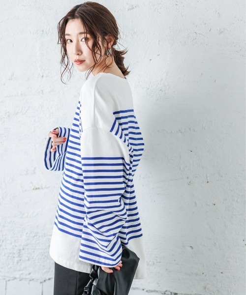 La-gemme(ラジェム)の「バスクボーダービッグロングTシャツ(Tシャツ/カットソー・レディース・オレンジ/ピンク/ブルー/ブラック・フリー)」の12枚目の写真