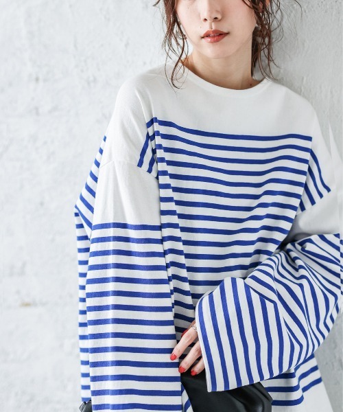 La-gemme(ラジェム)の「バスクボーダービッグロングTシャツ(Tシャツ/カットソー・レディース・オレンジ/ピンク/ブルー/ブラック・フリー)」の13枚目の写真