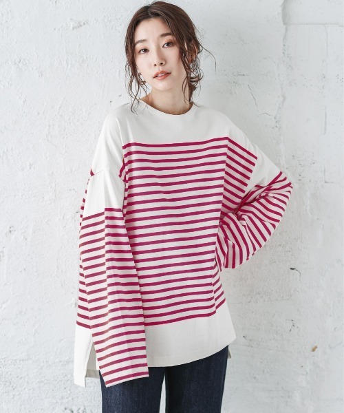 La-gemme(ラジェム)の「バスクボーダービッグロングTシャツ(Tシャツ/カットソー・レディース・オレンジ/ピンク/ブルー/ブラック・フリー)」の15枚目の写真