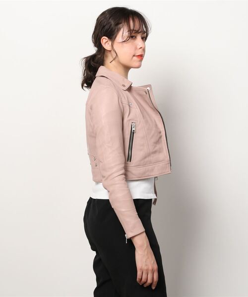 ALLSAINTS（オールセインツ）の「RIFT LEATHER BIKER JACKET | RIFT レザー バイカー ジャケット（ライダースジャケット・レディース・ピンク系その他・12/6/8/10/4/2）」の2枚目の写真