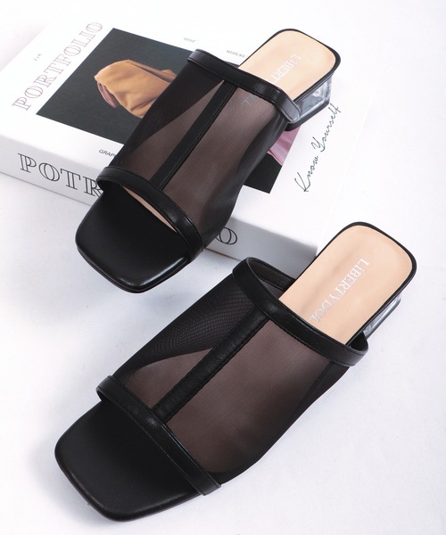 セール】LibertyDoll オープントゥチュールクリアヒールミュール