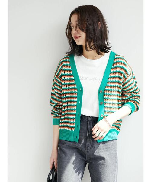 Green　Parks（グリーンパークス）の「透かし柄レトロニットカーディガン（カーディガン/ボレロ・レディース・サックスブルー/グリーン・FREE）」の20枚目の写真