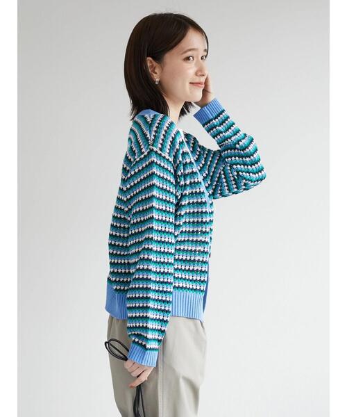Green　Parks（グリーンパークス）の「透かし柄レトロニットカーディガン（カーディガン/ボレロ・レディース・サックスブルー/グリーン・FREE）」の6枚目の写真