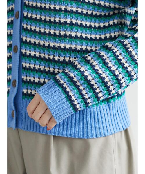 Green　Parks（グリーンパークス）の「透かし柄レトロニットカーディガン（カーディガン/ボレロ・レディース・サックスブルー/グリーン・FREE）」の9枚目の写真