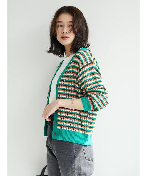 Green　Parks（グリーンパークス）の「透かし柄レトロニットカーディガン（カーディガン/ボレロ・レディース・サックスブルー/グリーン・FREE）」の10枚目の写真