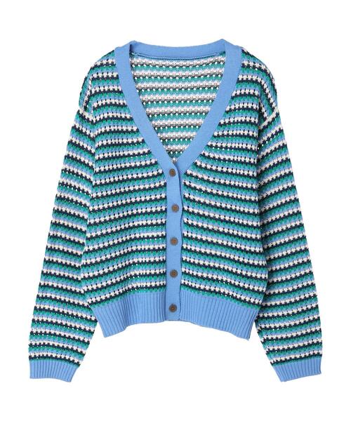 Green　Parks（グリーンパークス）の「透かし柄レトロニットカーディガン（カーディガン/ボレロ・レディース・サックスブルー/グリーン・FREE）」の11枚目の写真