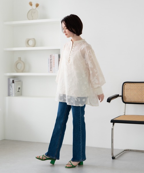 LAULEN（ローレン）の「sheer flower blouse/シアーフラワーブラウス（シャツ/ブラウス・レディース・アイボリー/ミント・FREE）」の14枚目の写真