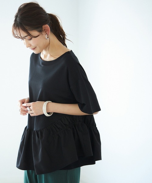 裾異素材切替アシメカットソー