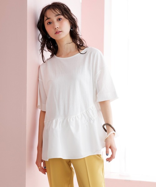 裾異素材切替アシメカットソー