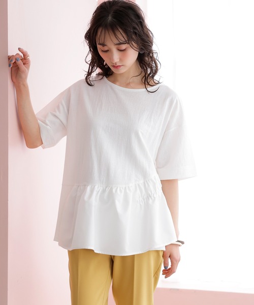 裾異素材切替アシメカットソー