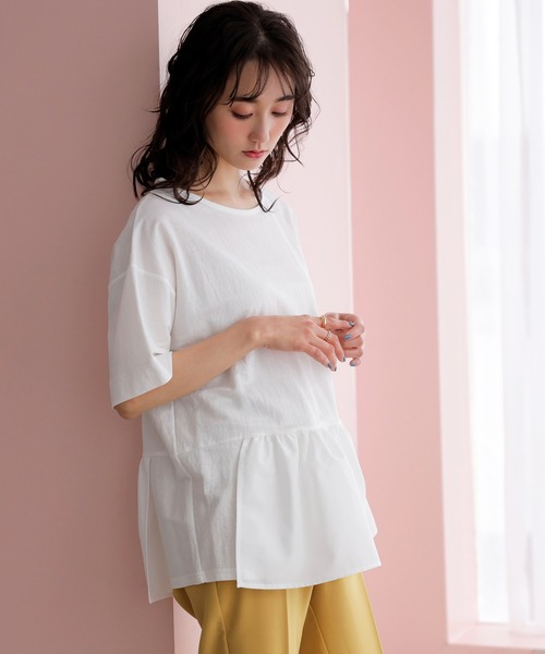 裾異素材切替アシメカットソー