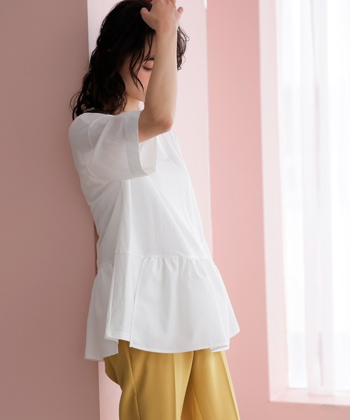 裾異素材切替アシメカットソー