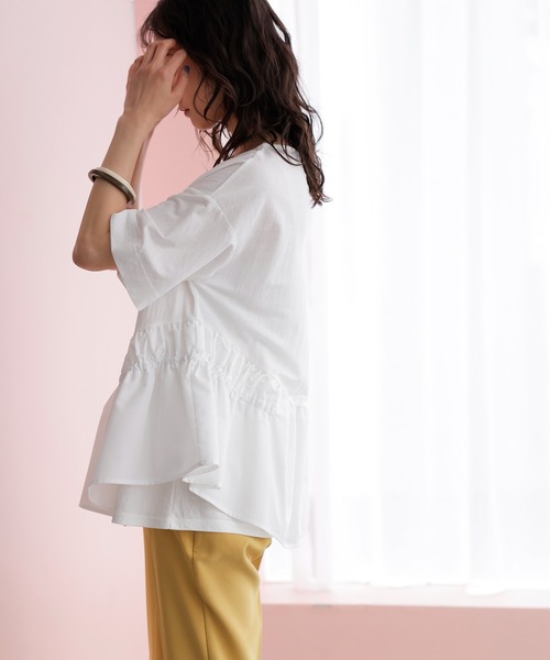 裾異素材切替アシメカットソー