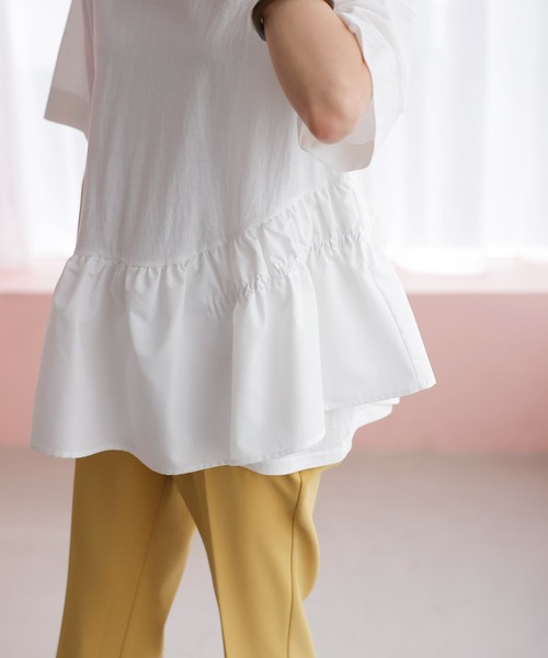 裾異素材切替アシメカットソー